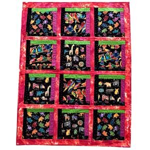 Vintage Laurel Burch Reversible Patchwork Quilt Throw Handmade Cat Dog Boho
